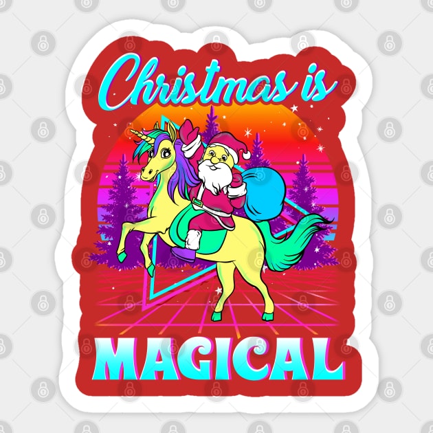 Christmas Is Magical Retro Unicorn Santa Sticker by E